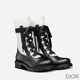 Dior Diorland Lace up Boots Women Calfskin and Cotton Black/White