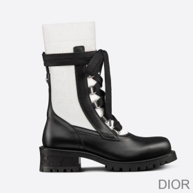 Dior Diorland Lace up Boots Women Calfskin and Cotton Black/White