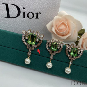 Dior J''Adior Brooch, Silver and Green Crystals with White Resin Pearls Gold