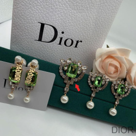 Dior J''Adior Brooch, Silver and Green Crystals with White Resin Pearls Gold