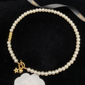 Dior J''Adior Choker, Antique Gold Finish Metal With White Resin Pearls White