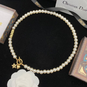 Dior J''Adior Choker, Antique Gold Finish Metal With White Resin Pearls White