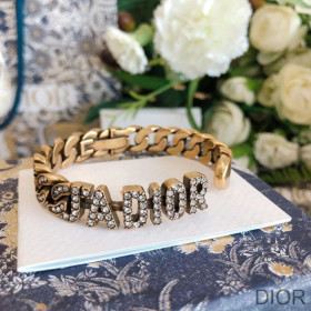 Dior J''Adior Cuff Bracelet Antique Metal with White Crystals Gold