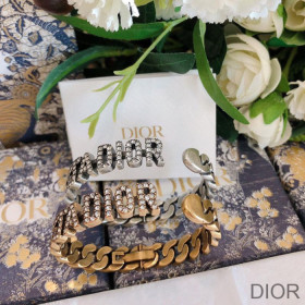 Dior J''Adior Cuff Bracelet Antique Metal with White Crystals Gold