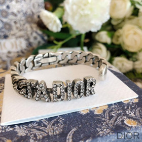 Dior J''Adior Cuff Bracelet Antique Metal with White Crystals Silver