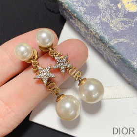 Dior J''Adior Earrings Antique Metal, White Resin Pearls And White Crystals Gold