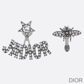 Dior J''Adior Earrings Antique Metal with Crystals Silver
