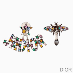 Dior J''Adior Earrings Antique Metal with Multicolor Crystals Silver