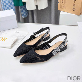 Dior J''Adior Slingback Ballerina Flats Women D Lace Macrame Motif Mesh Black