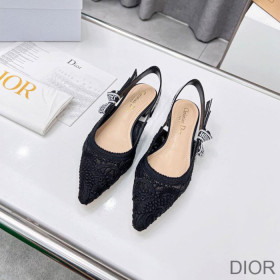 Dior J''Adior Slingback Ballerina Flats Women D Lace Macrame Motif Mesh Black