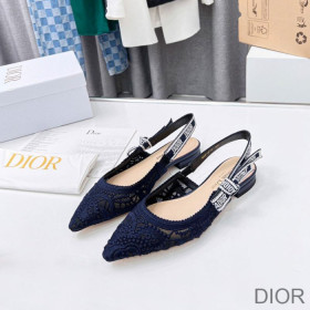 Dior J''Adior Slingback Ballerina Flats Women D Lace Macrame Motif Mesh Blue