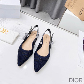 Dior J''Adior Slingback Ballerina Flats Women D Lace Macrame Motif Mesh Blue