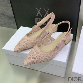 Dior J''Adior Slingback Ballerina Flats Women D Lace Macrame Motif Mesh Cherry
