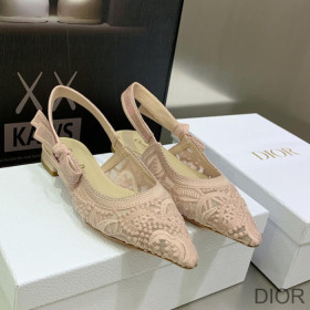 Dior J''Adior Slingback Ballerina Flats Women D Lace Macrame Motif Mesh Cherry