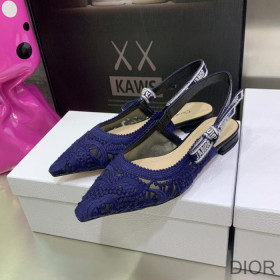 Dior J''Adior Slingback Ballerina Flats Women D Lace Macrame Motif Mesh Navy Blue