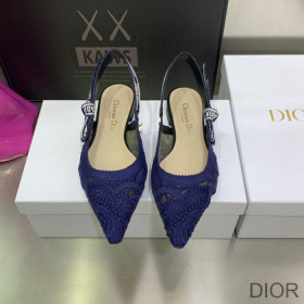 Dior J''Adior Slingback Ballerina Flats Women D Lace Macrame Motif Mesh Navy Blue
