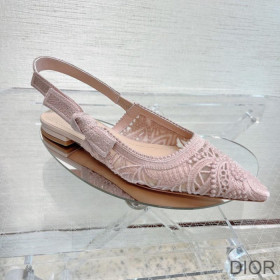 Dior J''Adior Slingback Ballerina Flats Women D Lace Macrame Motif Mesh Pink