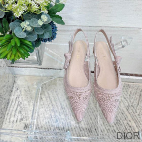 Dior J''Adior Slingback Ballerina Flats Women D Lace Macrame Motif Mesh Pink