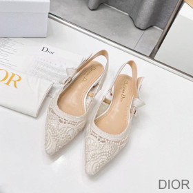 Dior J''Adior Slingback Ballerina Flats Women D Lace Macrame Motif Mesh White