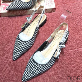 Dior J''Adior Slingback Ballerina Flats Women Houndstooth Motif Wool Black