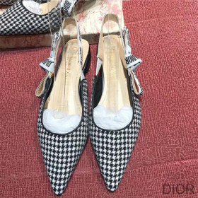 Dior J''Adior Slingback Ballerina Flats Women Houndstooth Motif Wool Black