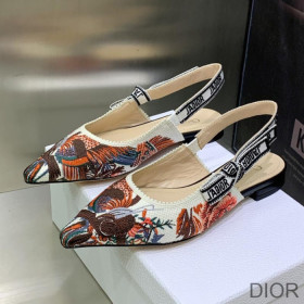 Dior J''Adior Slingback Ballerina Flats Women Jardin d''Hiver Motif Cotton White