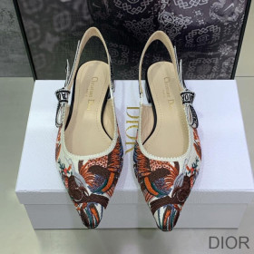 Dior J''Adior Slingback Ballerina Flats Women Jardin d''Hiver Motif Cotton White