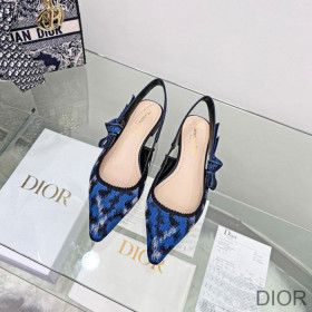 Dior J''Adior Slingback Ballerina Flats Women Mizza Motif Canvas Blue