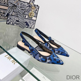 Dior J''Adior Slingback Ballerina Flats Women Mizza Motif Canvas Blue