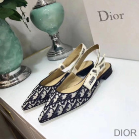 Dior J''Adior Slingback Ballerina Flats Women Oblique Motif Canvas Black