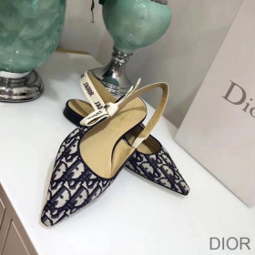 Dior J''Adior Slingback Ballerina Flats Women Oblique Motif Canvas Black