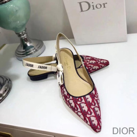 Dior J''Adior Slingback Ballerina Flats Women Oblique Motif Canvas Burgundy