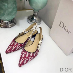 Dior J''Adior Slingback Ballerina Flats Women Oblique Motif Canvas Burgundy