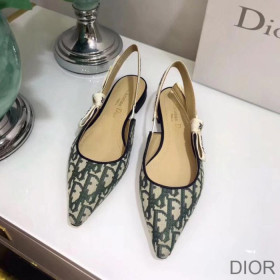 Dior J''Adior Slingback Ballerina Flats Women Oblique Motif Canvas Green