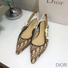 Dior J''Adior Slingback Ballerina Flats Women Oblique Motif Canvas Khaki