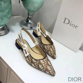 Dior J''Adior Slingback Ballerina Flats Women Oblique Motif Canvas Khaki
