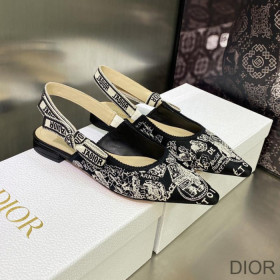Dior J''Adior Slingback Ballerina Flats Women Plan de Paris Motif Cotton Black
