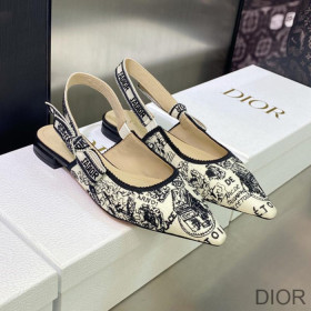Dior J''Adior Slingback Ballerina Flats Women Plan de Paris Motif Cotton White