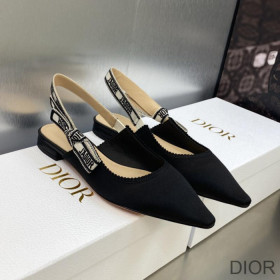 Dior J''Adior Slingback Ballerina Flats Women Satin and Cotton Black
