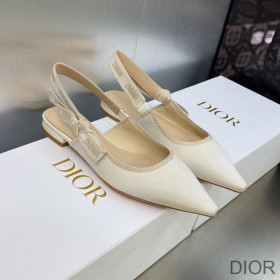 Dior J''Adior Slingback Ballerina Flats Women Satin and Cotton White
