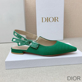 Dior J''Adior Slingback Ballerina Flats Women Technical Fabric Green