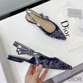 Dior J''Adior Slingback Ballerina Flats Women Toile de Jouy Motif Cotton Blue