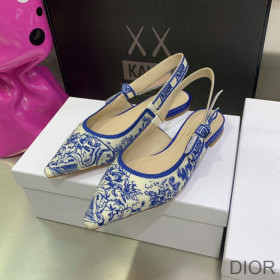 Dior J''Adior Slingback Ballerina Flats Women Toile de Jouy Motif Cotton Dark Blue