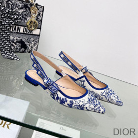 Dior J''Adior Slingback Ballerina Flats Women Toile de Jouy Motif Cotton Navy Blue