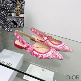 Dior J''Adior Slingback Ballerina Flats Women Toile de Jouy Motif Cotton Rose
