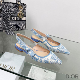 Dior J''Adior Slingback Ballerina Flats Women Toile de Jouy Motif Cotton Sky Blue