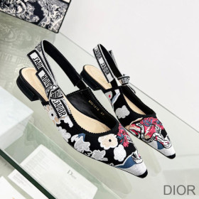 Dior J''Adior Slingback Ballerina Flats Women Toile de Jouy Pop Motif Cotton Black