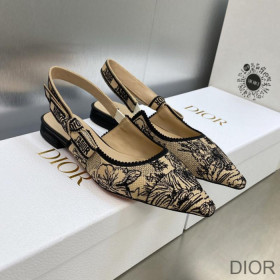 Dior J''Adior Slingback Ballerina Flats Women Toile de Jouy Voyage Motif Cotton Beige