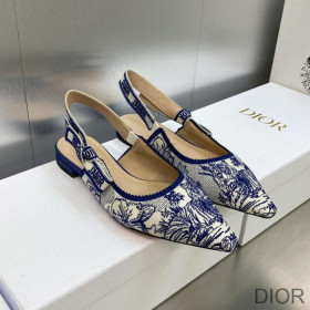 Dior J''Adior Slingback Ballerina Flats Women Toile de Jouy Voyage Motif Cotton Blue