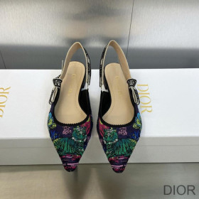 Dior J''Adior Slingback Ballerina Flats Women Toile de Jouy Voyage Motif Cotton Multi Blue